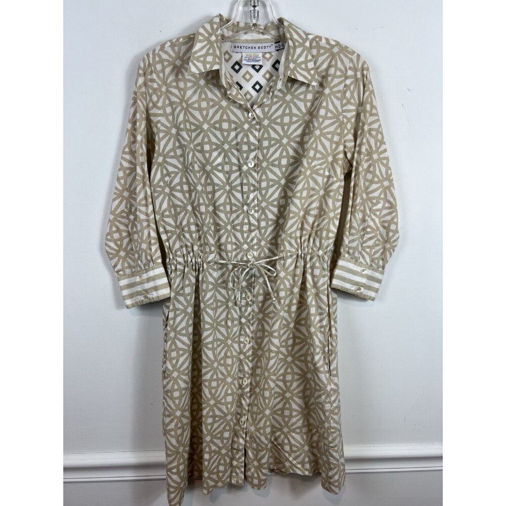 Gretchen Scott Cotton Geometric Dress Small Minimalist Neutral Preppy Classic - Picture 1 of 7